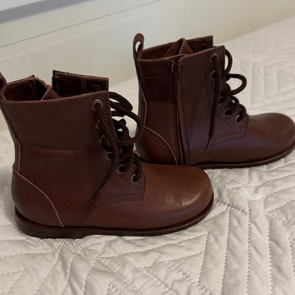 Classic Brown Kids Lace-Up Boots - Picture 3 of 6